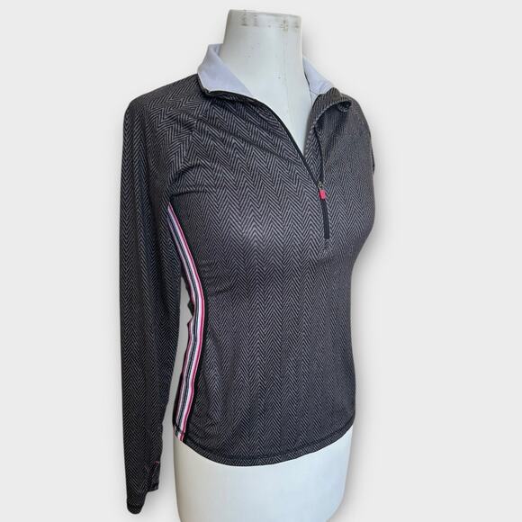Athleta Womens 1/4 Zip Herringbone Striped Athletic Pullover Gray  Pink sz Small - Picture 1 of 7